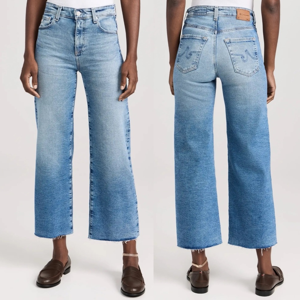 AG Adriano Goldschmied Saige Wide Leg Fray Crop High Rise Jeans